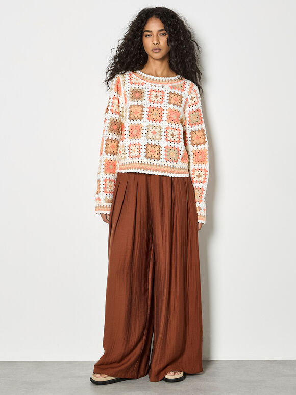 Pastel Crochet Squares Jumper, Coral, large