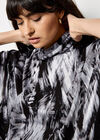 Feather Print Jersey Cocoon Mini Dress, Grey, large