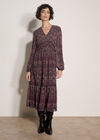 Floral Print Ruffle Midi Dress, Purple, large