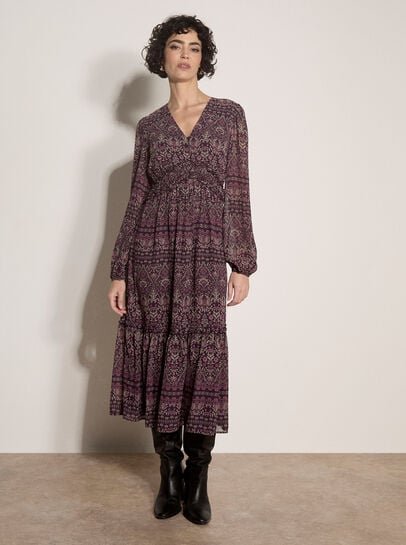 Floral Print Ruffle Midi Dress