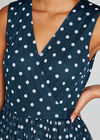Navy Polkadot Mesh Ribbon Tie Midi Dress, Navy, large