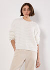 Fluffy Stripe Jumper, White, large