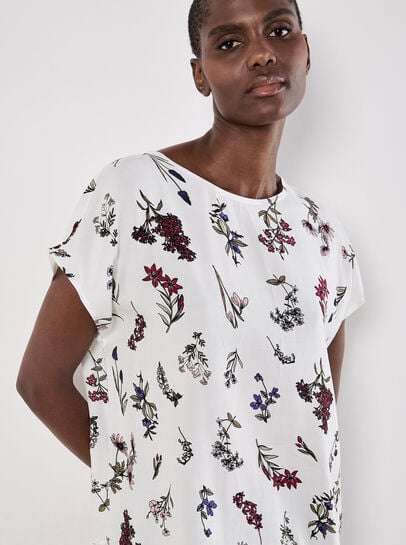 Botanical Floral Print Woven T-Shirt