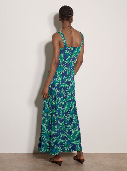 Tropical Leaf Jersey Maxi Dress