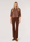 Check Print Cropped Shirt, Brown, large