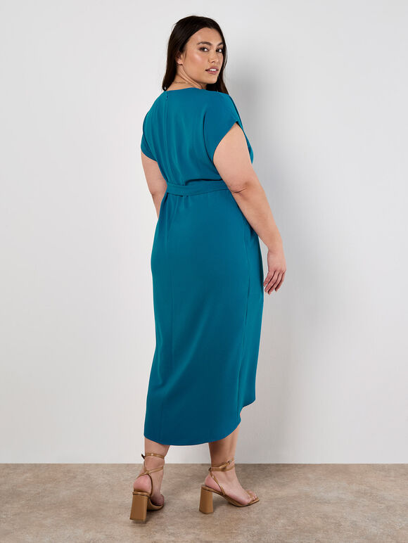Curve Textured Wrap Midi Dress, Blue, large