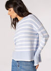 Split Hem Stripe Knitted Jumper, Blue, large