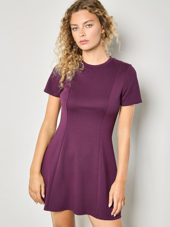 Fit And Flare Jersey Mini Dress, Purple, large