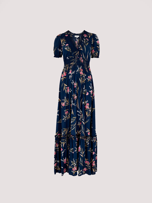 Watercolor Floral Maxi Dress, Navy, large
