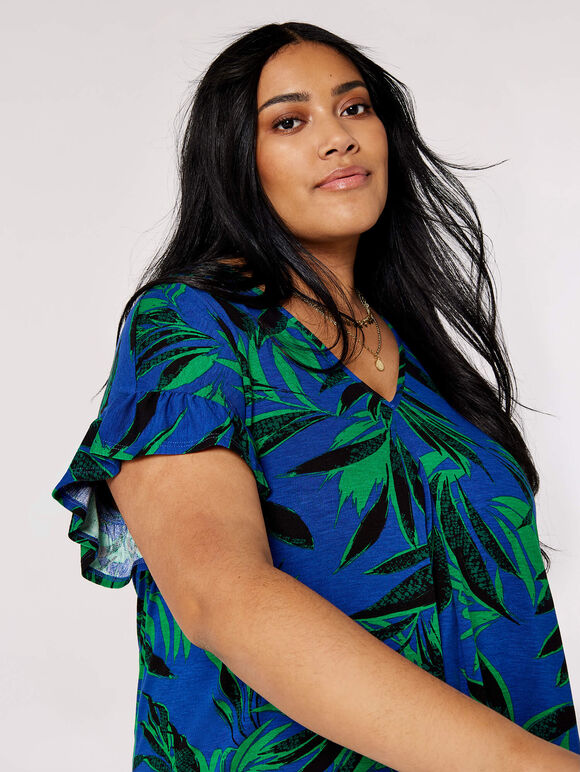 Curve Tropical Palm Top, Blue, large
