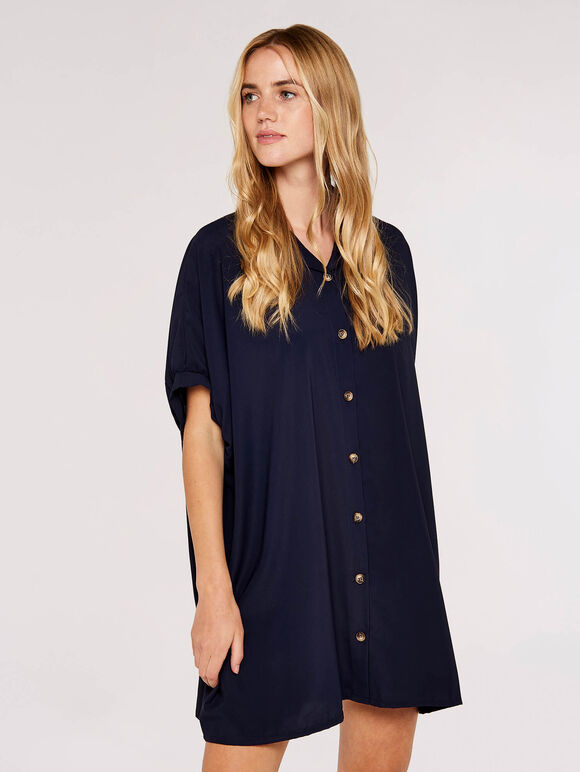 Oversized  Shirt Dress, Navy, large