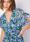 Watercolour Floral Chiffon Mini Dress, Green, large