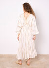 Gold Shimmer Paisley Midi Dress, Cream, large
