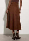Suedette A-Line Midi Skirt, Brown, large