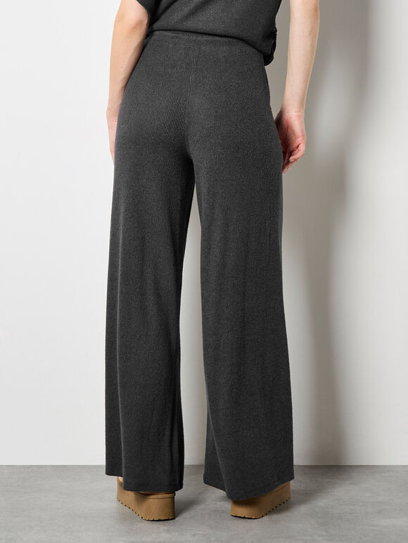 Soft Knit Wide Leg Trousers, Dark Grey - Charcoal, large
