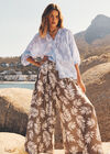 Leaf Print Pleated Culotte Trousers, Stone, large
