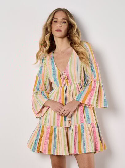 Colourful Pattern Woven Mini Dress
