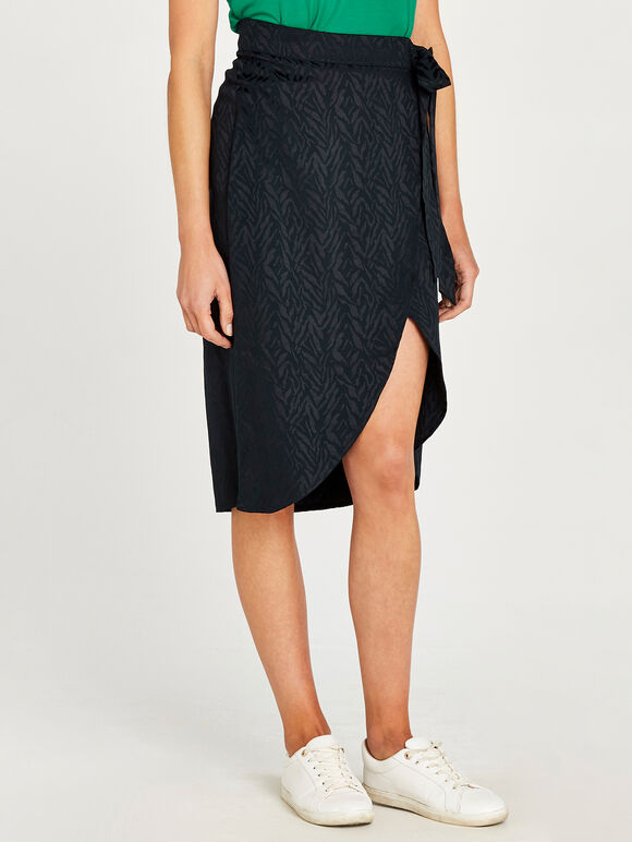 Jacquard Wrap Skirt, Navy, large