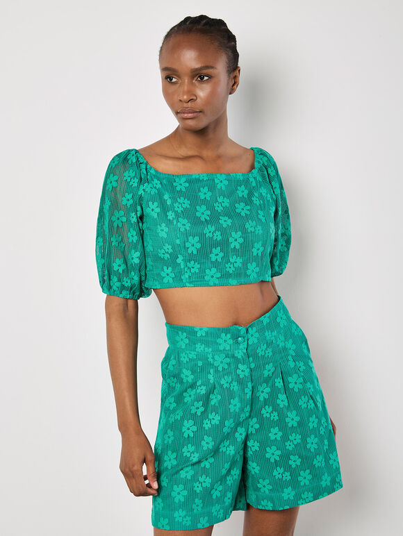 Daisy Mesh Shorts, Green, large