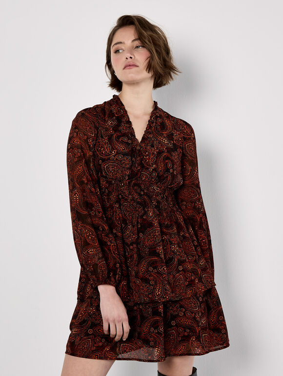 Batik Paisley Mini Dress, Orange, large