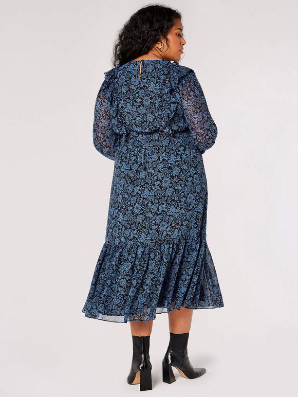 Curve Silhouette Floral Midi Dress, Blue, large