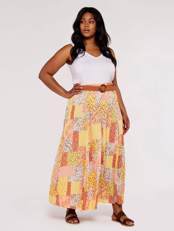 Ditsy Fusion Crinkle Skirt, Orange, large
