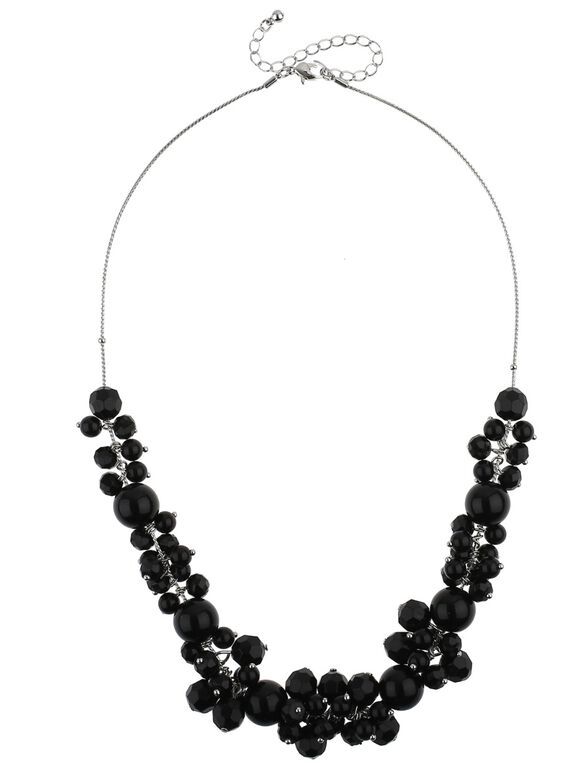 Beaded Cluster Necklace, Black, large