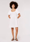 Puff Sleeve Mini Dress, White, large