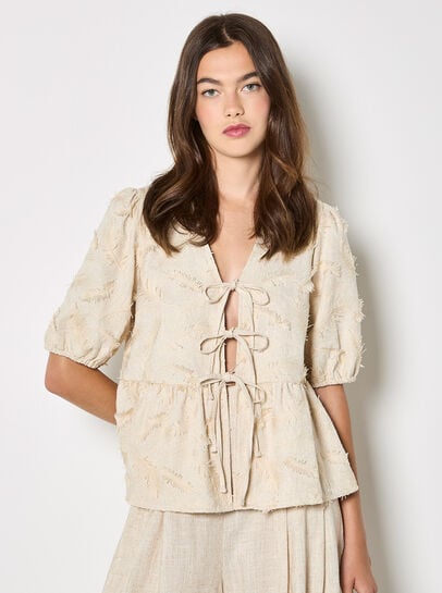 Eyelash Embroidery Linen Blend Blouse