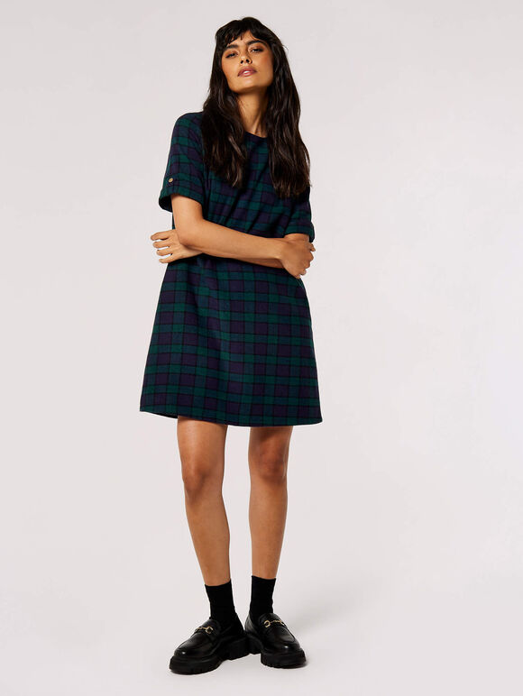 Tartan Check Swing Mini Dress, Navy, large