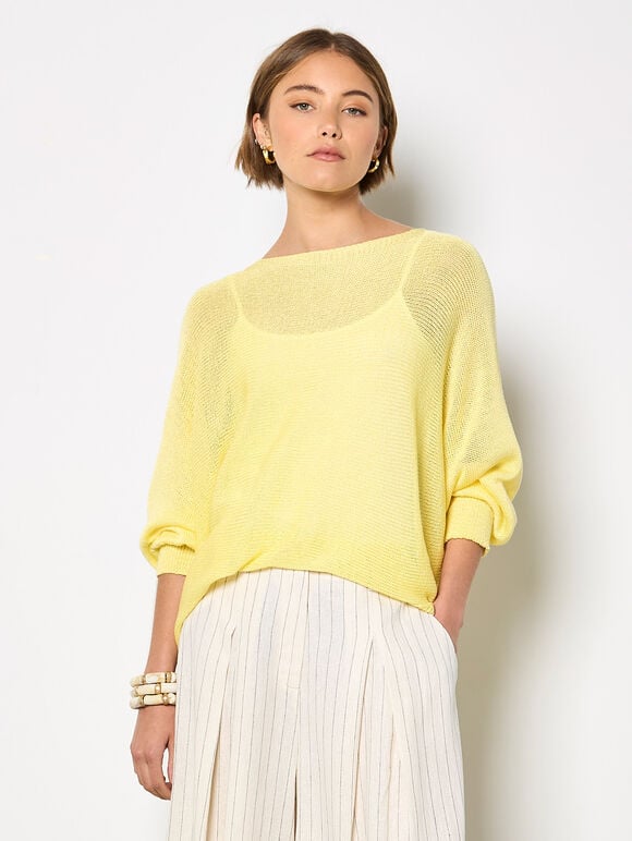 Lightweight Knit Oversized Batwing Top, Yellow, large