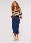 Denim Button Down Midi Skirt, Blue, large