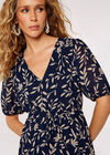 Silhouette Leaf Drawstring Mini Dress, Navy, large