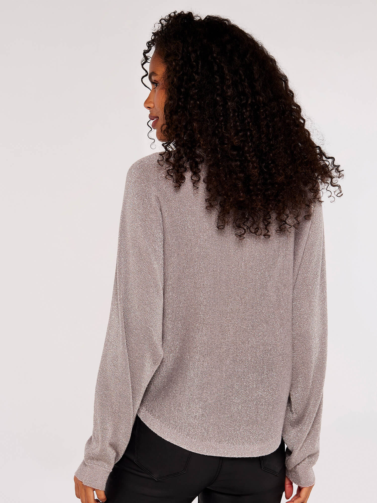 Sparkle Roll Neck Batwing Jumper Apricot Clothing