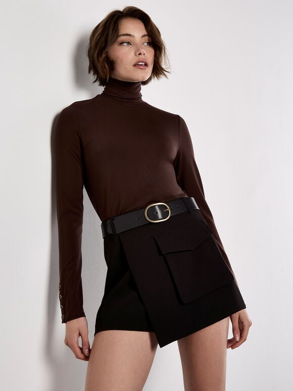 Pocket Wrap Mini Skort, Black, large