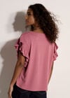 Ruffle Sleeve Textured T-Shirt, Pink, large