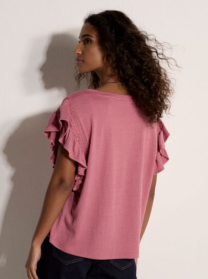 Ruffle Sleeve Textured T-Shirt