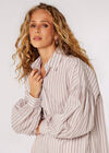 Oversized Stripe Cotton Shirt, Brown, large