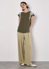 Floral Embroidered Crepe Top, Khaki, large
