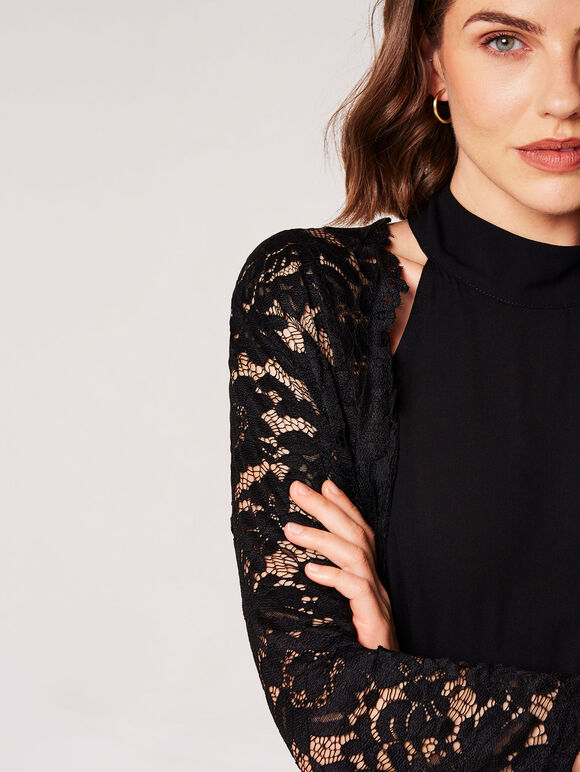 Cropped Lace Bolero, Black, large