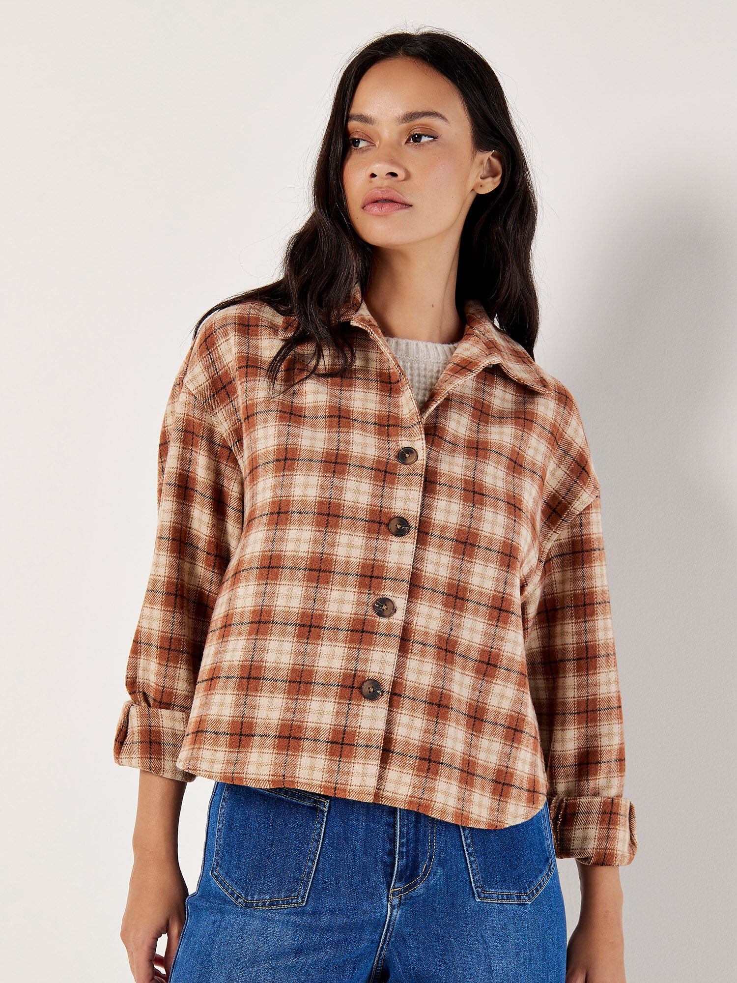 Veste Courte A Carreaux Vetements Apricot