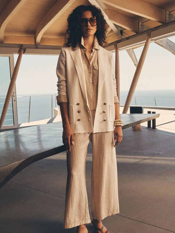 Rib Knitted Blazer, Cream, large