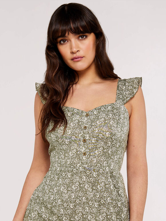 Ditsy Floral Tiered Midi Dress Apricot Clothing