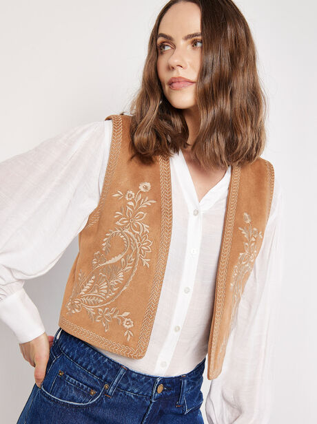 Embroidered Suedette Waistcoat
