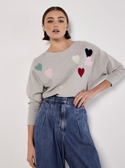 Applique Heart Batwing Jumper