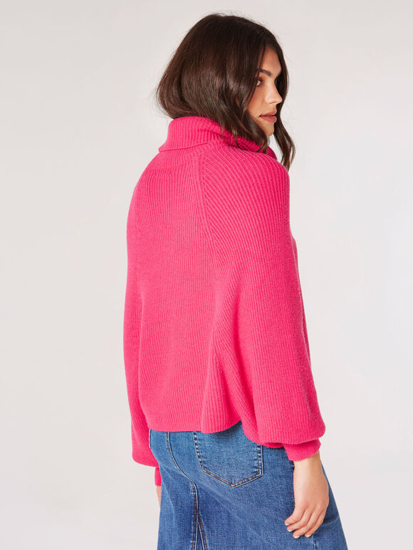 Gerippter Wickelpullover mit Wasserfallausschnitt, Fuchsia, groß