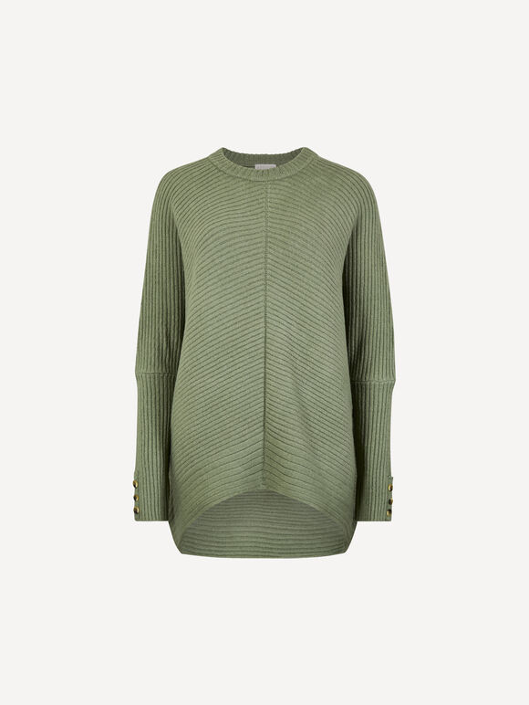 Chevron Knit Batwing Jumper, Green, large