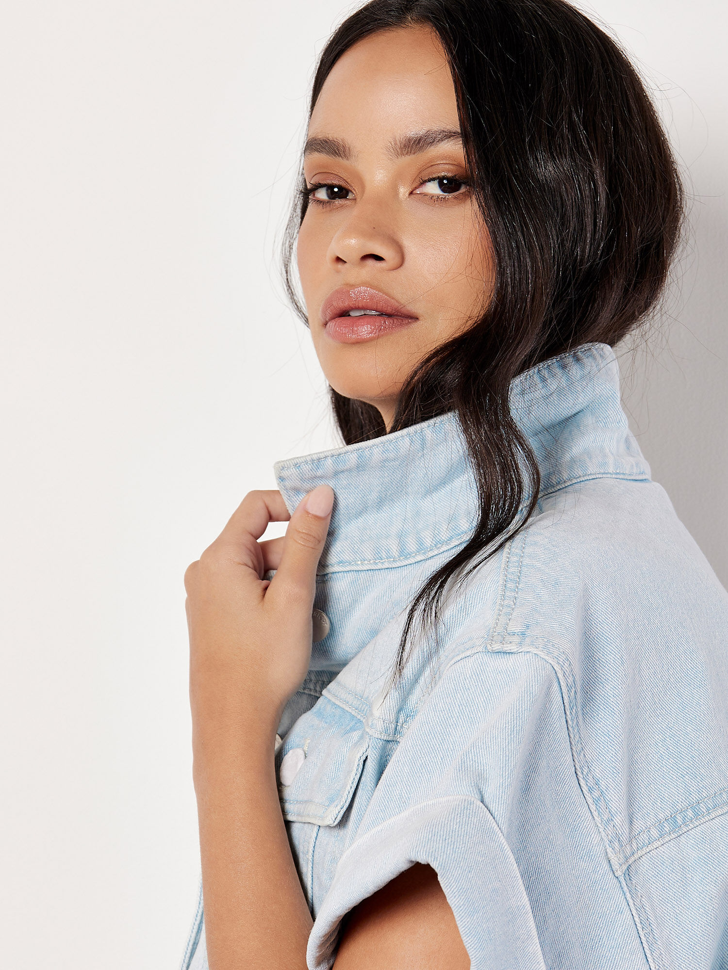 Short Sleeve Cropped Denim Jacket Apricot Clothing