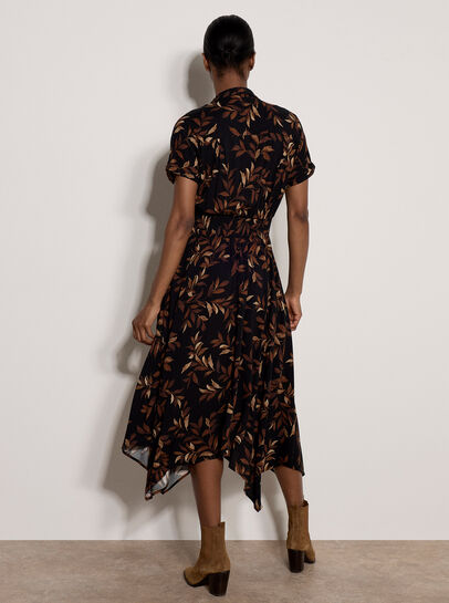 Leaf Print Shirt Midi Dress