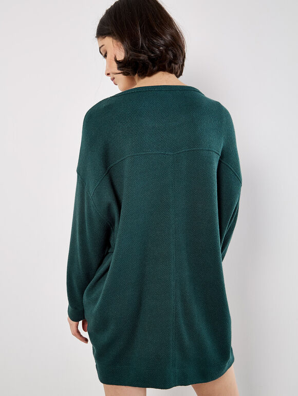 Honeycomb Knit Jumper Mini Dress, Green, large